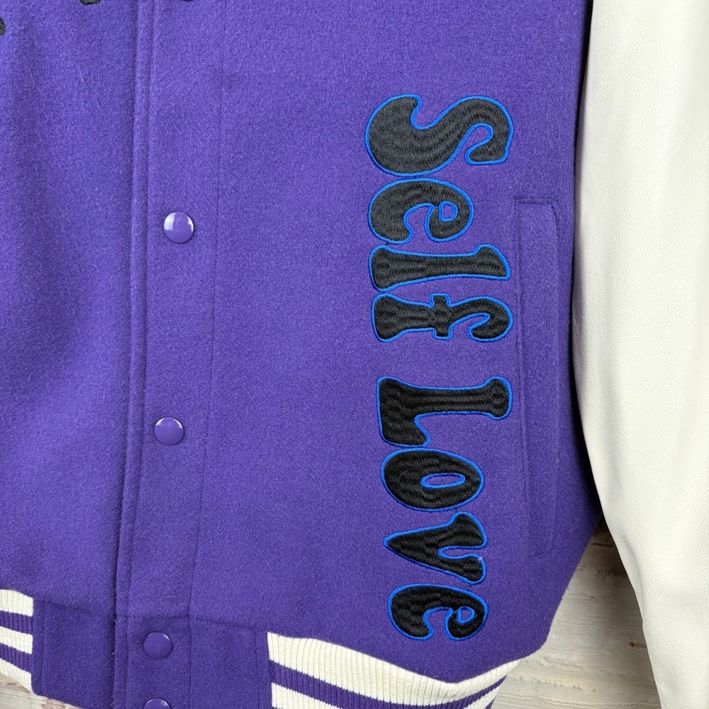 Civilized Self Love Varsity Jacket Small Purple Embroidered Letterman Bomber -S - Picture 4 of 16